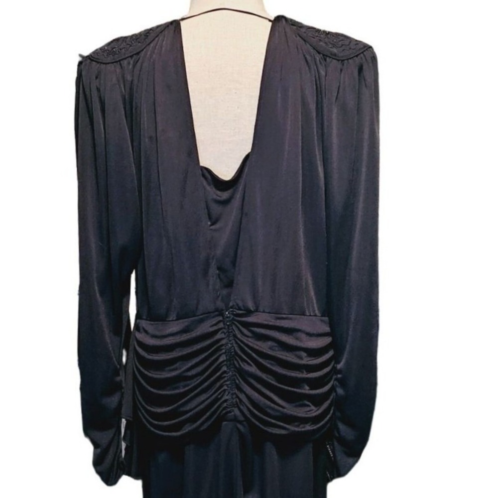 California Talls vintage 80's Dress size 20 beaded shoulder low back black - Picture 3 of 16